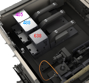 405nmレーザー、488nmレーザー、638nmレーザー
